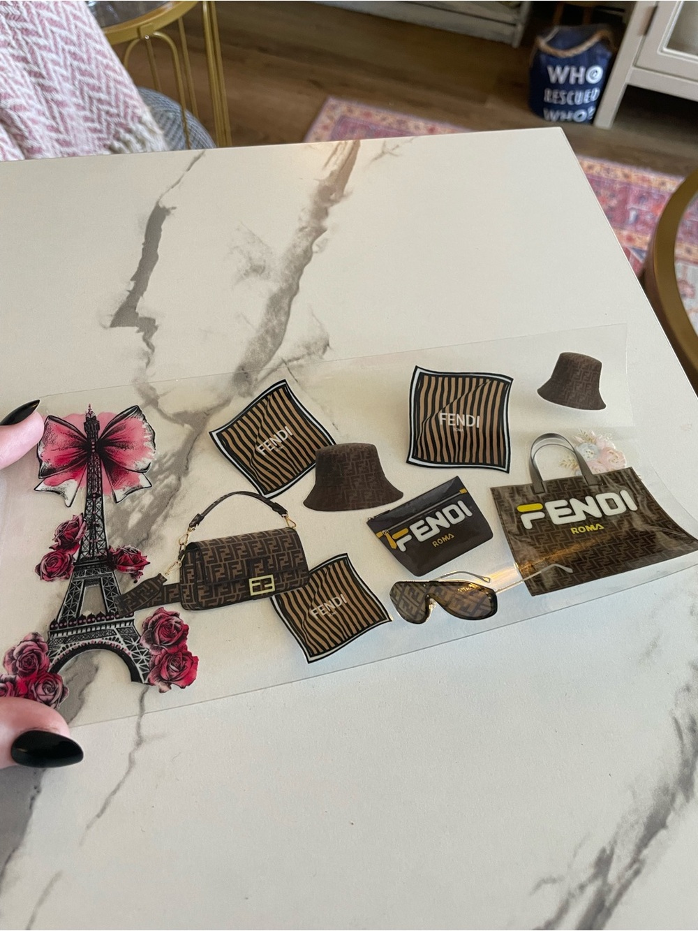 Fendi Brown & Black Monogram Sticker Sheet - Designer Accessory Icons